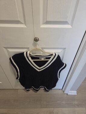 HYFVE Navy and White Striped Knit Vest